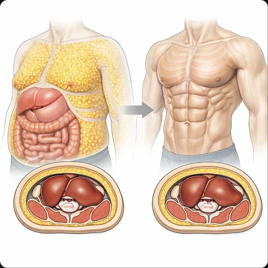Ilustración: inflamación abdominal antes y después